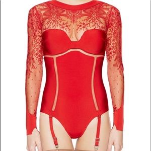 La Perla black label red Neoprene Desire Bodysuit